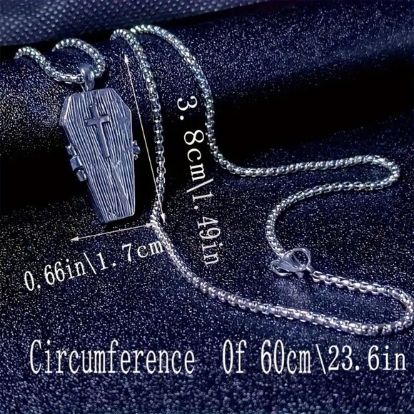 Necklace Skeleton Coffin Locket Goth Rave Scene Emo Edgy Rock Skull Opens - Picture 4 of 4